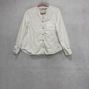 Holding Horses Blouse Womens Small White Button Up Crochet Lace Long Sleeve Top